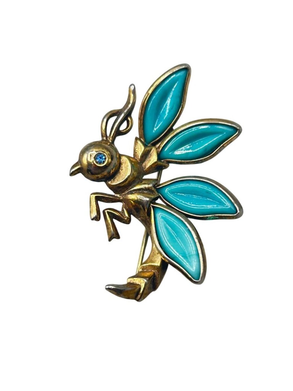Vintage Trifari Insect Pin Brooch 1950'S Petalettes Wasp Hornet Blue Glass Wings